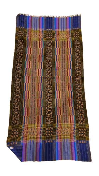 Handwoven Shawl with Intricate Floral & Striped Pattern