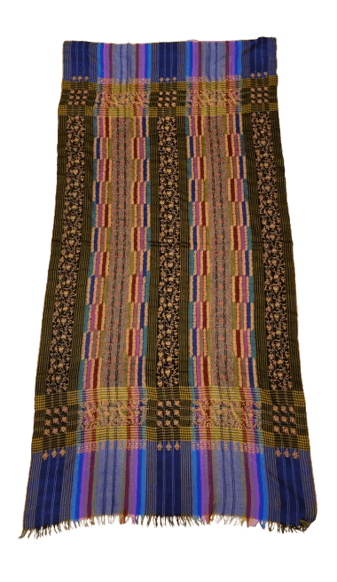 Handwoven Shawl with Intricate Floral & Striped Pattern view 3