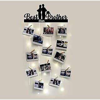 Khush Its Amazing Wood Best Ever Brother With LED Light Hanging Photo Display, DIY Picture Photo Frame Collage Set Includes Multi colour Clips