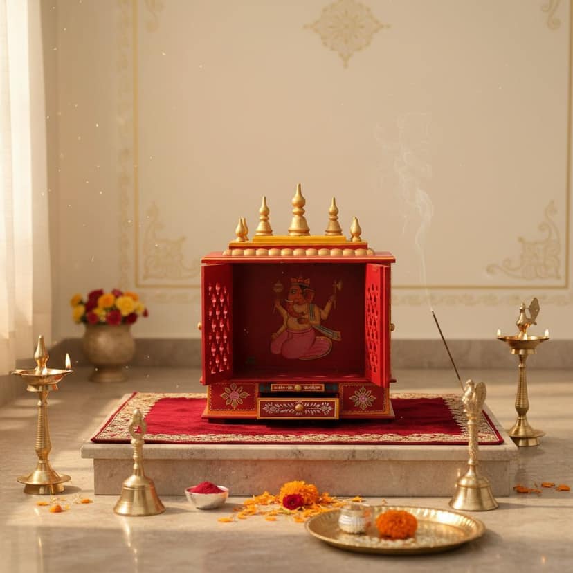 Hand-Painted Wooden Temple for Home Multi colour view 2