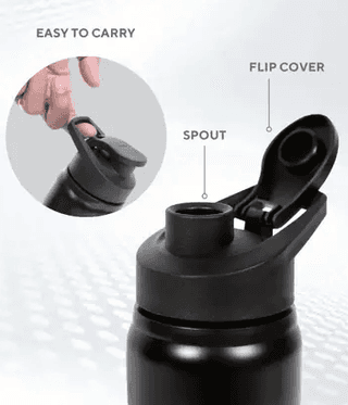 Black Insulated Water Bottle with Flip Spout and Easy Carry Handle