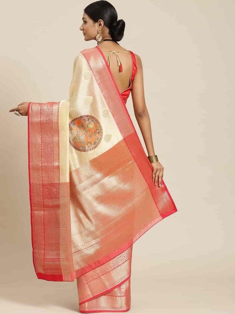 Women's Banarasi Digital Printed Zari Woven Saree with Unstiched Blouse Piece view 2