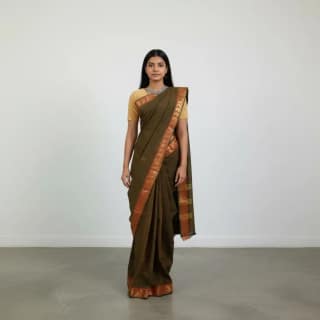 Handwoven Kanchipuram Cotton Saree with Golden Woven Border