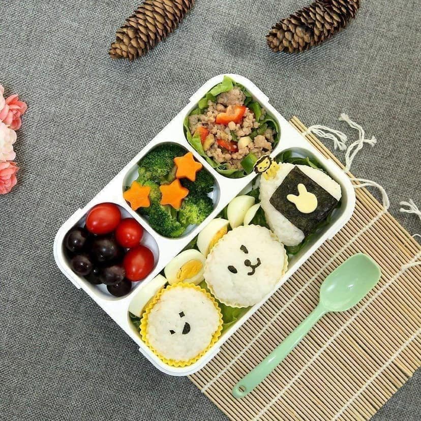 Clastik 1 Piece Slim Cute Microwave Safe 5 Compartment, Grid, Tiffin Lunch Box Set (with Spoon) - All-in-one (1 Piece of Lunch Box)(Material: Plastic, and Silicon view 2