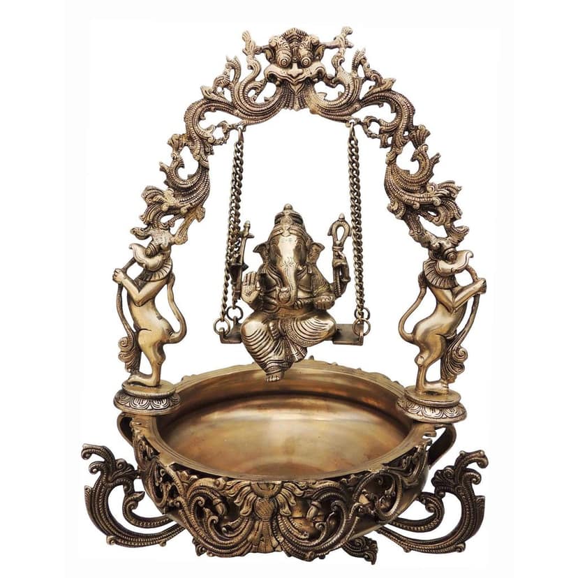 Brass Decorative Ganesh Flower Urli - Spiritual Home Decor Bowl, Diameter : 15.5 Inch (BSMAS012 G) view 2