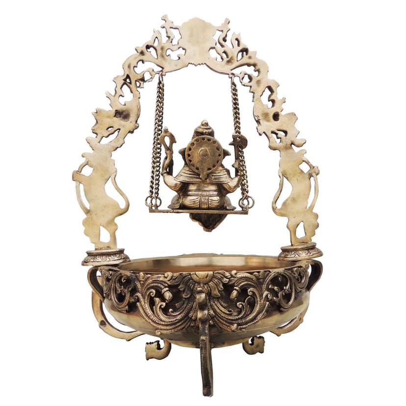 Brass Decorative Ganesh Flower Urli - Spiritual Home Decor Bowl, Diameter : 15.5 Inch (BSMAS012 G) view 3