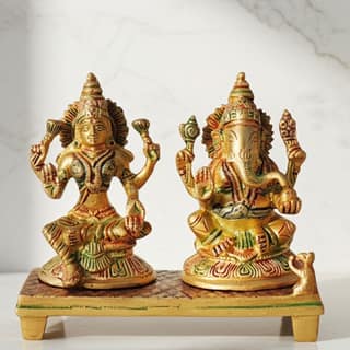 Brass Laxmi Ganesh Statue | Traditional Hindu Religious Idol, Height : 6 Inch (BSMAS1246 A)