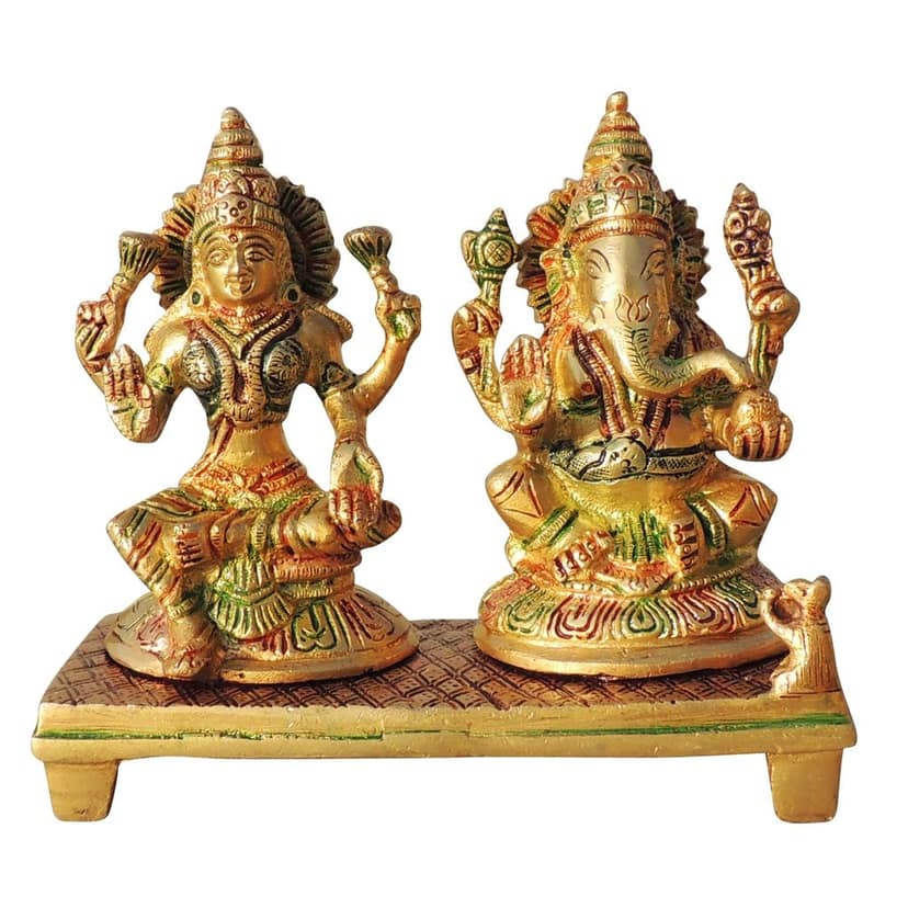 Brass Laxmi Ganesh Statue | Traditional Hindu Religious Idol, Height : 6 Inch (BSMAS1246 A) view 2