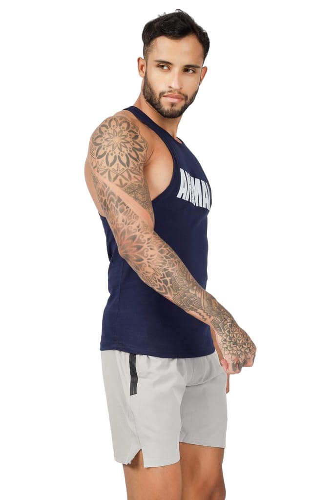 BLUEFICUS Men's Tank Tops Muscle Gym Bodybuilding Vest Fitness Workout Train Stringers Made by Pure Cotton Fabric (BLUE) view 8