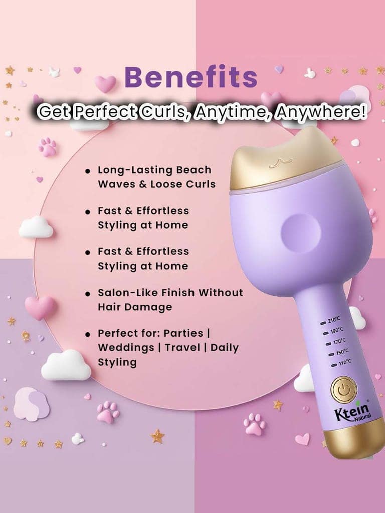 Ktein Hair Curler Cat's Paw Eggroll Stick | 3 Barrel Ceramic Curling Iron | Fast Heating | Beach Waves, Loose Curls | Safe Styling for All Hair Types view 2