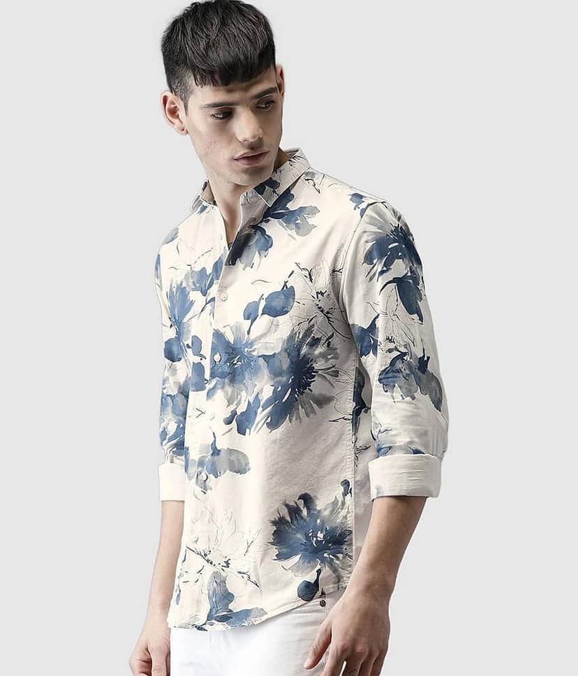 Bene Kleed Men Cream-Coloured & Brown Slim Fit Printed Casual Shirt view 3