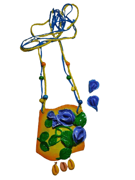 Floral Necklace Set in blue & yellow combination view 3