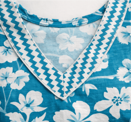 Women Blue Floral Printed Kurti Pant Set | Soft Cotton Blend | 3/4 Sleeve Casual & Office Wear Ethnic Set view 2
