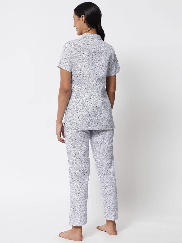 Printed Button Up Nightsuit For Women With Pockets in Pyjamas N78Aw view 8