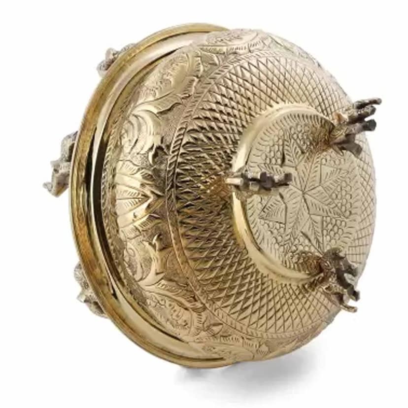 Brass Flower Elephant Urli ? Decorative Brass Urli Bowl, Diameter : 10 Inch (ATMAS037 D) view 5