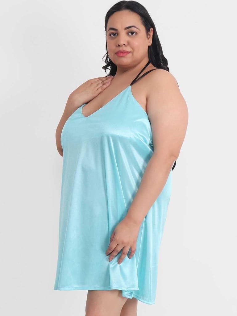 Plus Size Sexy Solid Satin Green Babydoll and Bikini Dress Dress for Honeymoon BB37Gs view 2