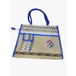 handcrafted jute handbag for women Shoulder Bag (Blue, 4 L)