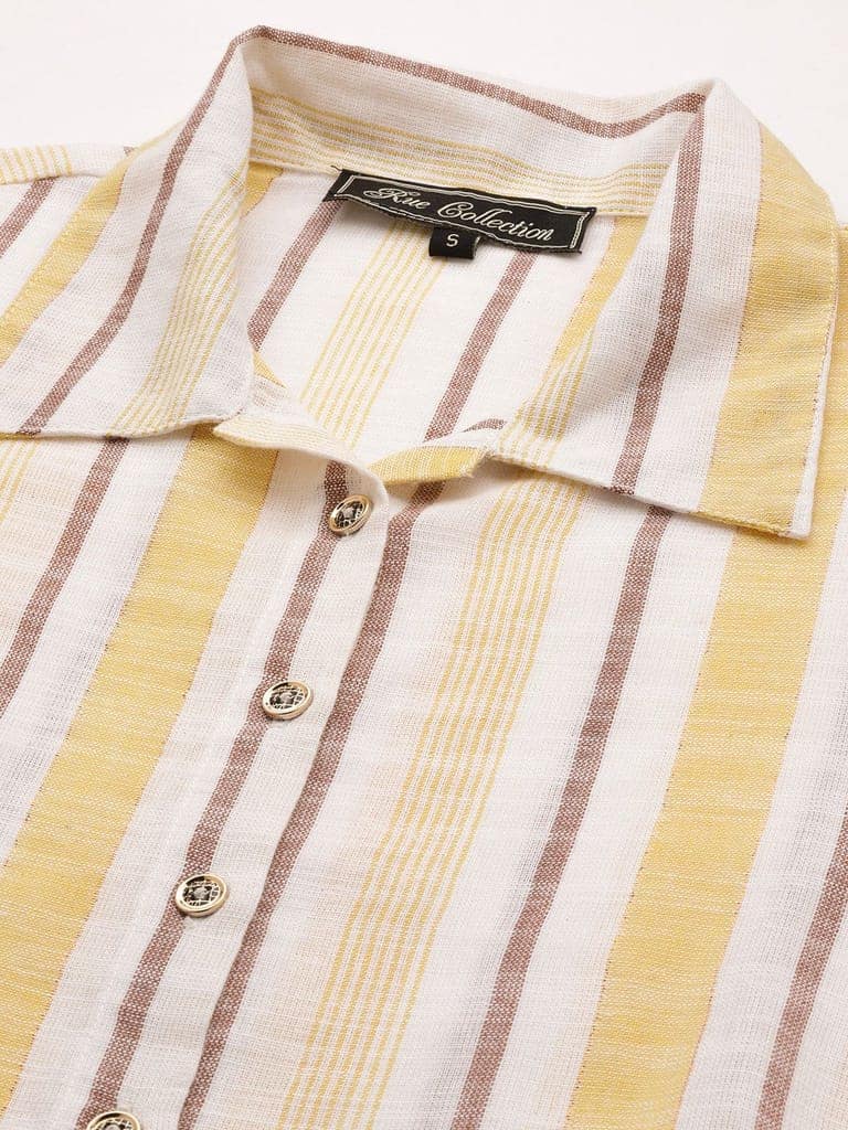Rue Collection White & Yellow Striped Crop Top view 5