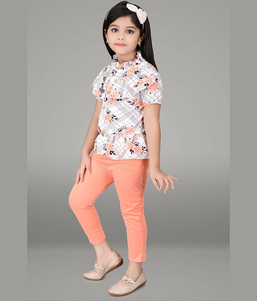 JCT DRESSES Orange Crepe Girls Top With Leggings ( Pack of 1 )