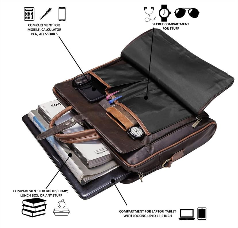 LOREM Brown Color Faux Leather 10L Laptop Messenger Bag For Men BG57 view 4