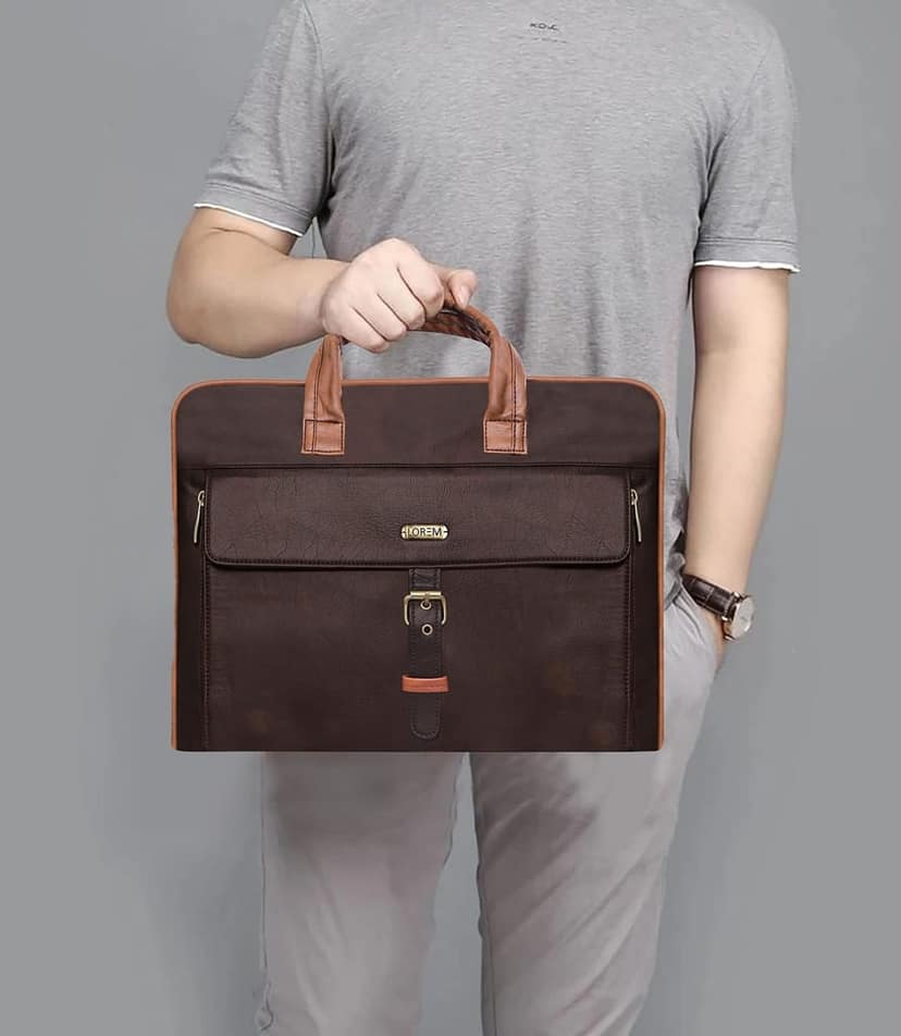 LOREM Brown Color Faux Leather 10L Laptop Messenger Bag For Men BG57 view 6
