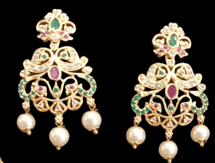 "Stunning Gold-Plated Kundan and Pearl Necklace Set with Peacock Earrings" view 3
