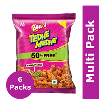 Bingo Tedhe Medhe - Masala Tadka, 6 x 45 g Multipack