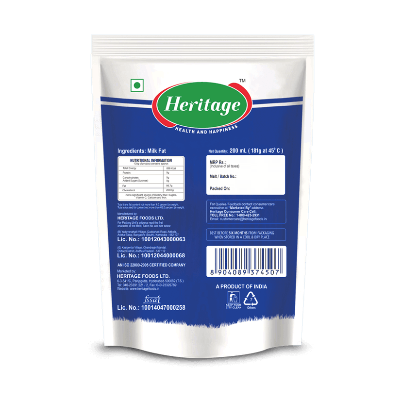 HERITAGE GHEE STANDY POUCH 200 ML view 2