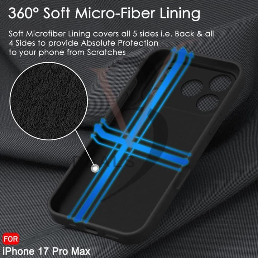 V3Deals Compatible for iPhone 17 Pro Max Case with 360° Soft Micro-Fiber Lining, Shock-Absorbing Design, Camera and Screen Protection, Anti-Skid, Dustproof, Wireless Charging Compatible view 8