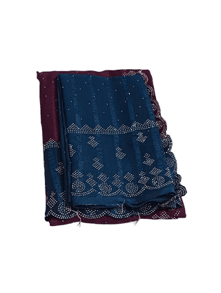 Teal Blue & Burgundy Embellished Saree