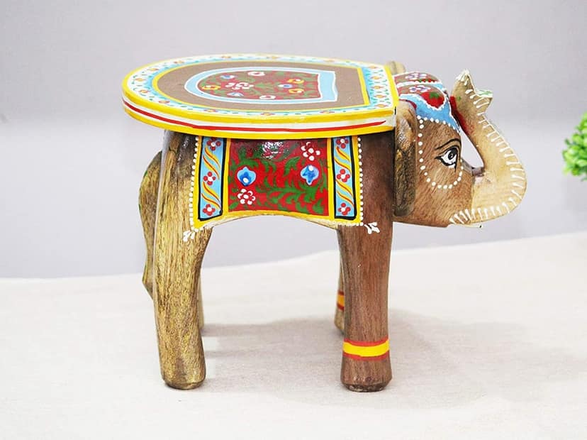 Creative Handicrafts Handcrafted and Hand-Painted Colorful Wooden Elephant Stool, Cum Side Table, for Home/Office/Living or Bedroom Decor(ME005) view 2