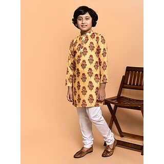 PrintCultr Boys Festive & Party Kurta and Pyjama Set (Yellow)