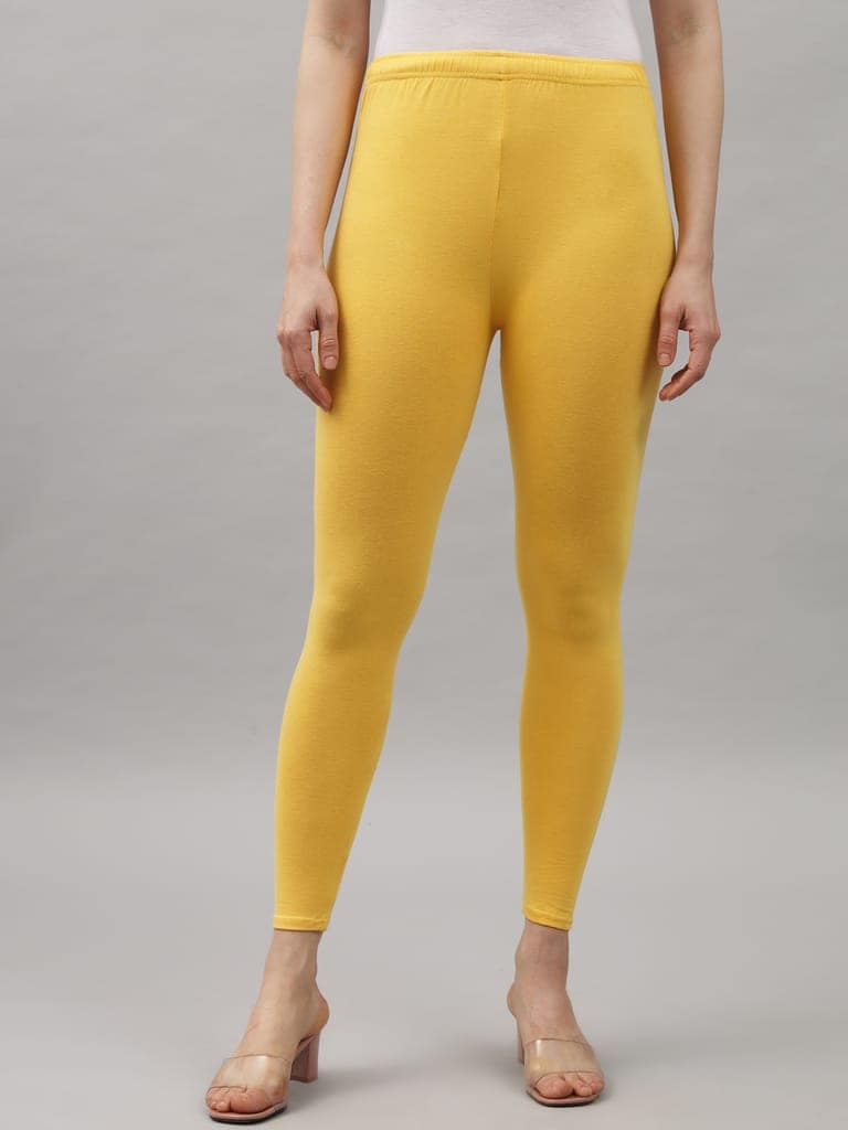 SOFT COLORS Women's Skinny Fit Ethnic Wear Ankle Length Leggings (Mango Yellow) view 5