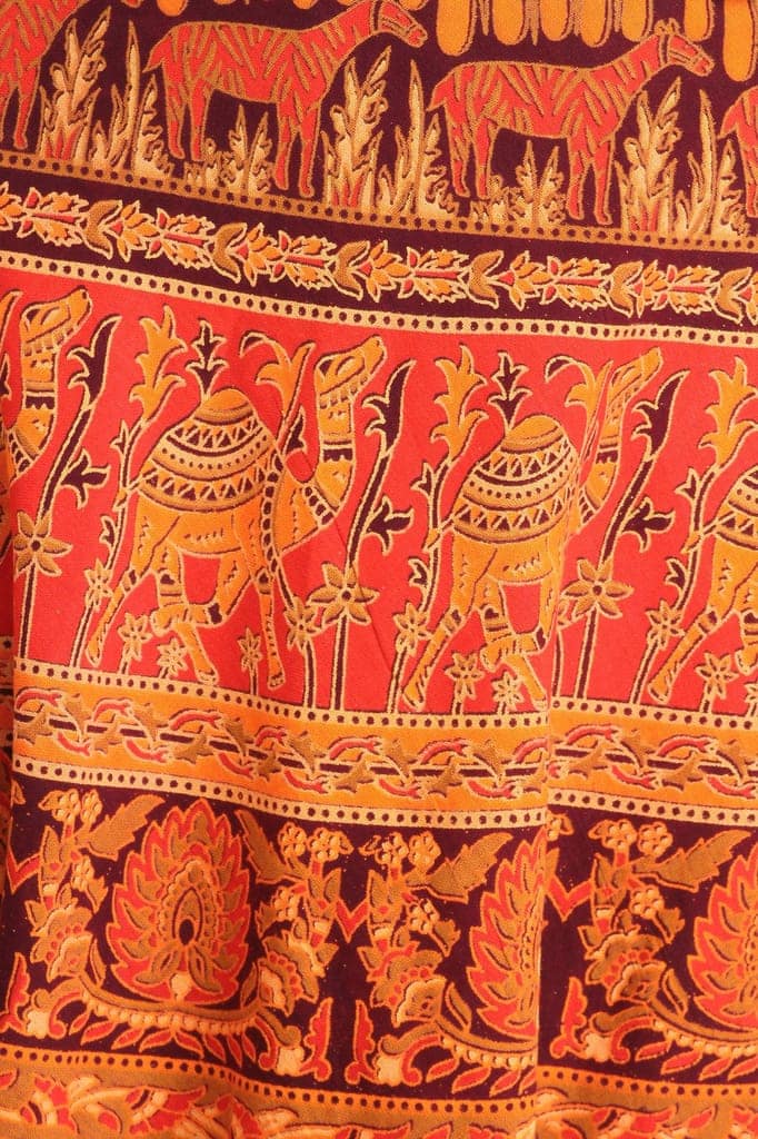 Chocolate-Truffle Sanganeri Wrap-Around Mini-Skirt with Printed Motifs view 6