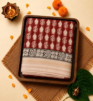 Handcrafted Bagh Print Maheshwari Silk By Cotton Saree