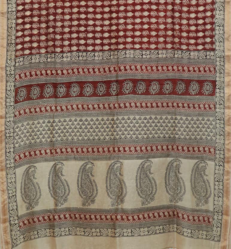 Handcrafted Bagh Print Maheshwari Silk By Cotton Saree view 2