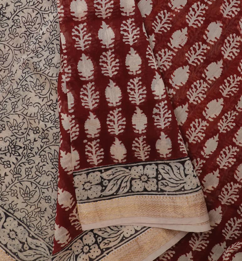 Handcrafted Bagh Print Maheshwari Silk By Cotton Saree view 6