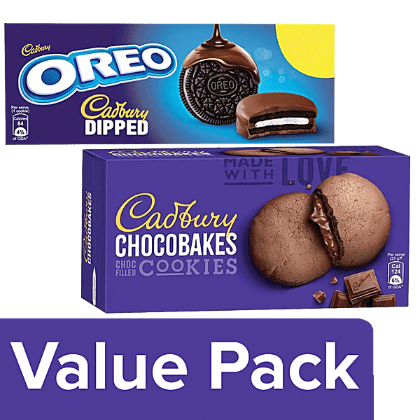 Cadbury Oreo Dipped Cookie, 150g + Chocobakes Choc Filled Cookies/Biscuits-Family Pack, 150g, Combo 2 Items