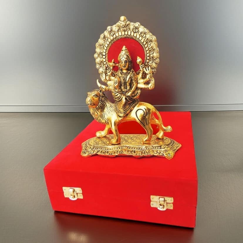 Aluminium Durga Ji Divine Goddess Idol ? Gold Finish Showpiece for Home & Office, Height : 8.5 Inch (ASMAS375 G)