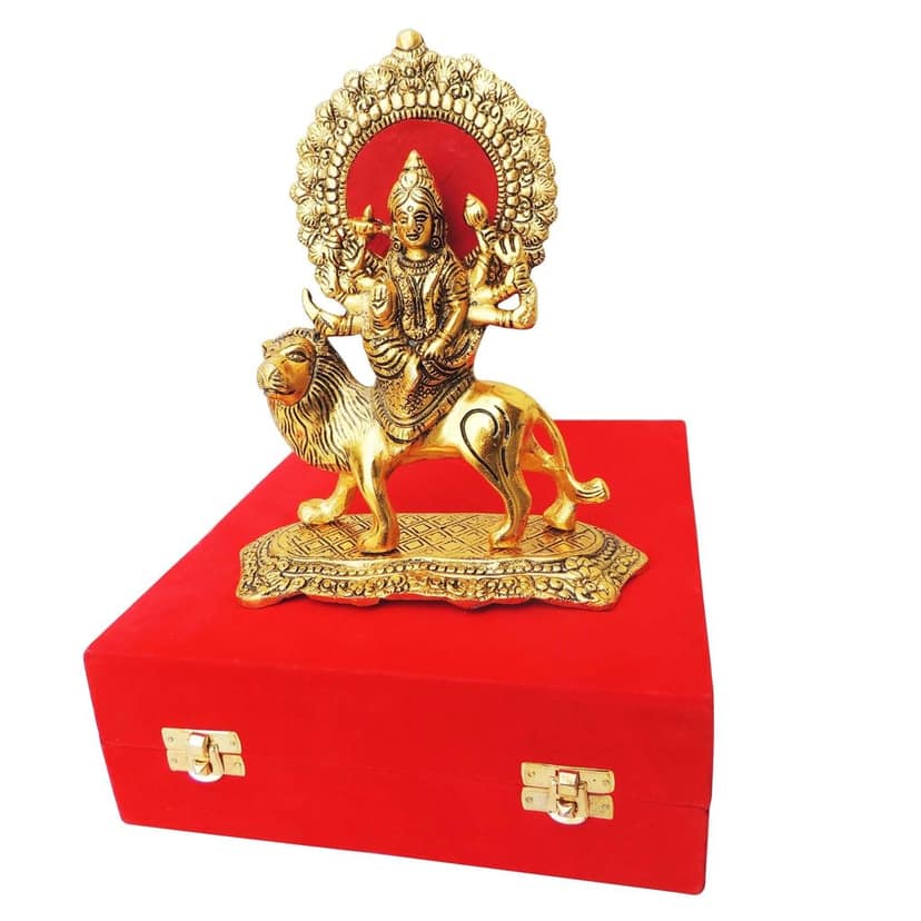 Aluminium Durga Ji Divine Goddess Idol ? Gold Finish Showpiece for Home & Office, Height : 8.5 Inch (ASMAS375 G) view 2