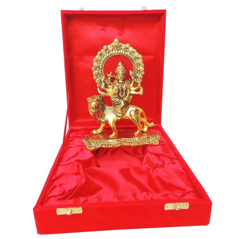 Aluminium Durga Ji Divine Goddess Idol ? Gold Finish Showpiece for Home & Office, Height : 8.5 Inch (ASMAS375 G) view 3