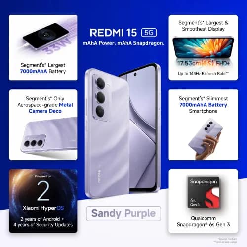 REDMI 15 5G (Sandy Purple, 8GB RAM, 128GB Storage) view 2