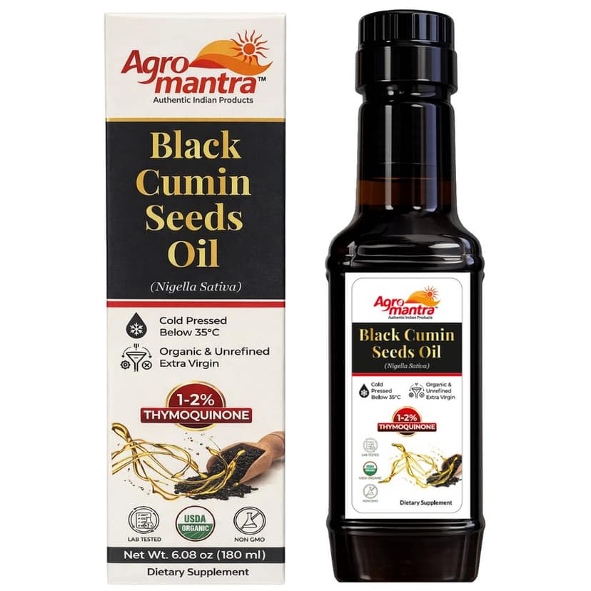 USDA Organic Black Cumin Seed Oil Liquid (6.08 fl oz) Premium Cold-Pressed Nigella Sativa Producing Pure - Antioxidant Supplement - Vegan, Gluten-Free, & Non-GMO (No Pills or Capsules)