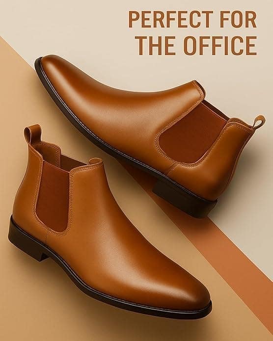 WUGO:: Latest Fabulous Men Solid Faux Leather Tan Chelsea Boots | Stylish Slip-On Casual Boots For Men's & Boys (Free Home Delivery) view 6