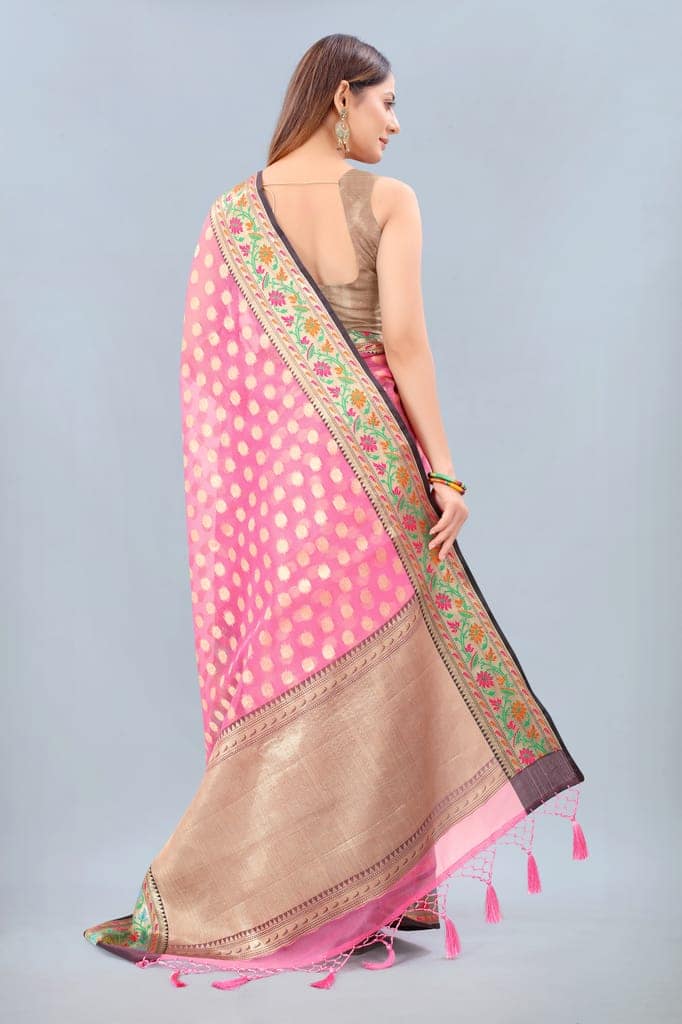 Silk Zone Women's Cotton Digital Print Zari Sequin Woven Black Saree view 4