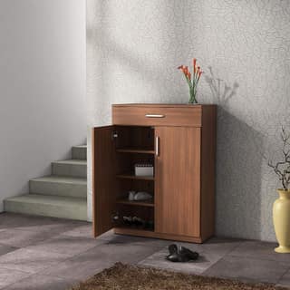 Wooden Shoe Storage Cabinet - Entryway Organizer with Shelves & Drawer_assorted colour
