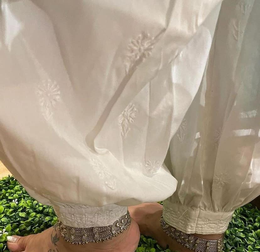 Cotton Afghani White Color Chikankari Pant (Free Size, Fits Upto Size: 34-44)-4586 view 2