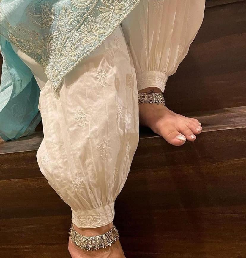 Cotton Afghani White Color Chikankari Pant (Free Size, Fits Upto Size: 34-44)-4586 view 3