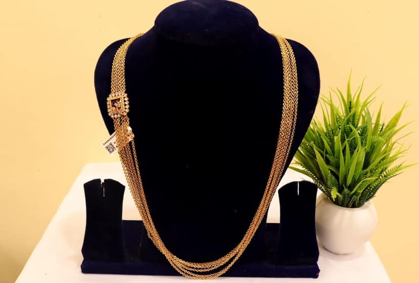 Bridal Gold Plated Long Haram Necklace Set With Earrings For Women view 2