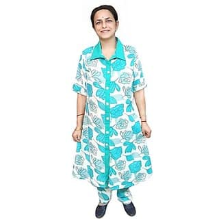 Prabha Apparels Women Printed Cotton A-line Kurta Palazzo Pant Set (White)